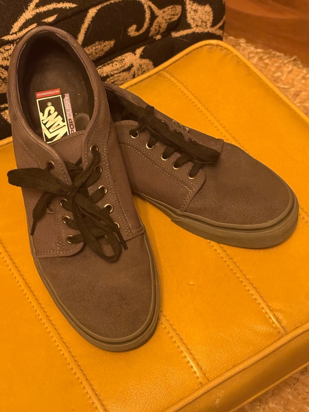 Vans Men’s Low-Top Suede Sneakers in Charcoal Gray with Black Laces